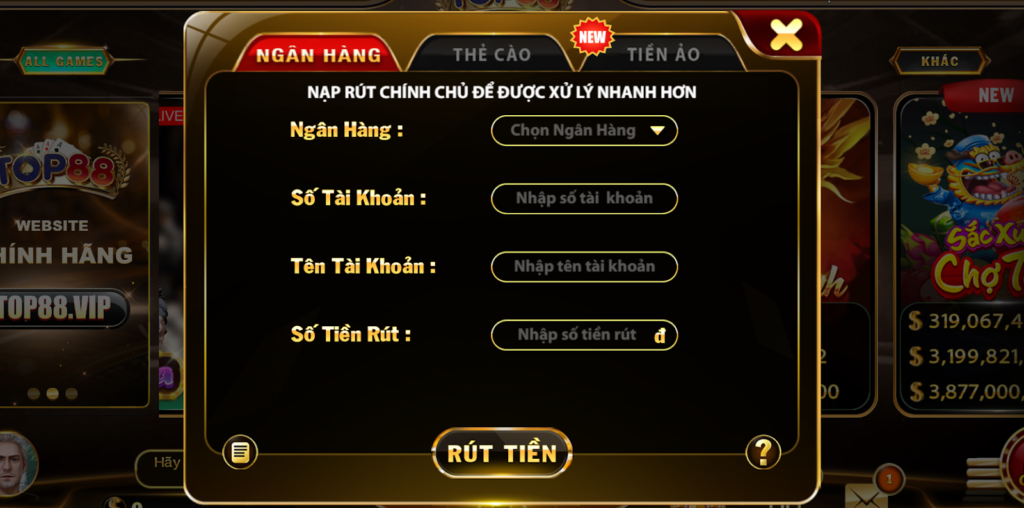 Tham gia chơi tại Top88 để rút tiền thưởng siêu hời