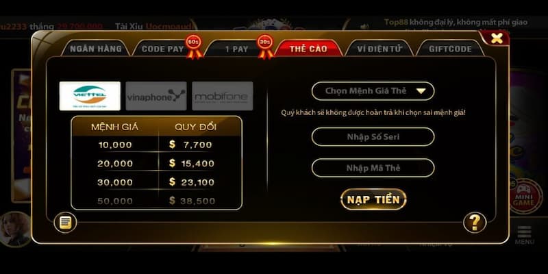 nap tien top88 2 Những điều cần biết khi giao dịch nạp tiền tại Top88
