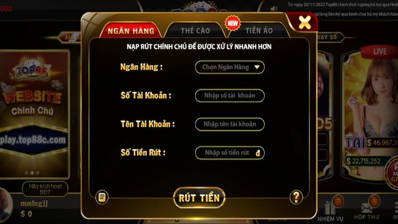 rut tien top88 2 Một số lưu ý trong khi rút tiền tại nhà cái Top88